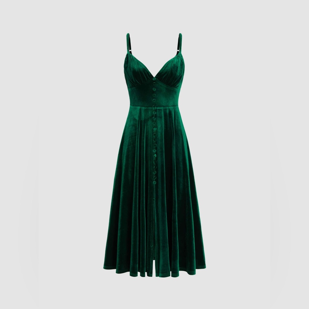 Velvet V- Neck Midi Dress